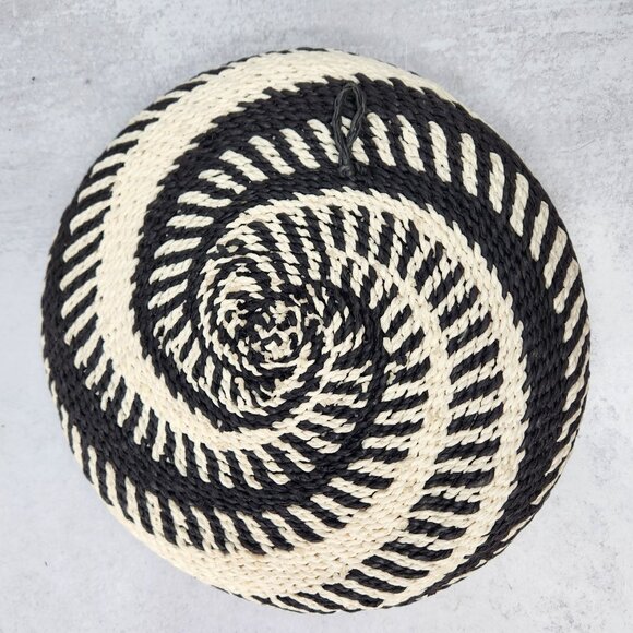 Set of 2 Woven Wall Baskets Black White Spiral & Tan Red Black Geometric Bowls - Picture 4 of 7